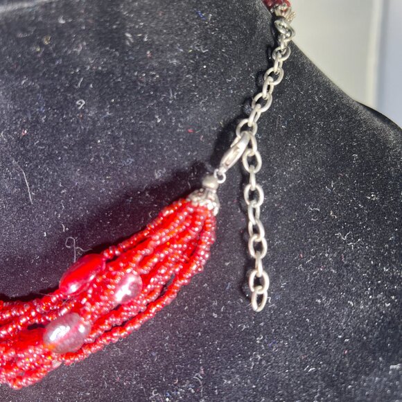 Multi-layered Red Bead Statement Necklace - Picture 3 of 5